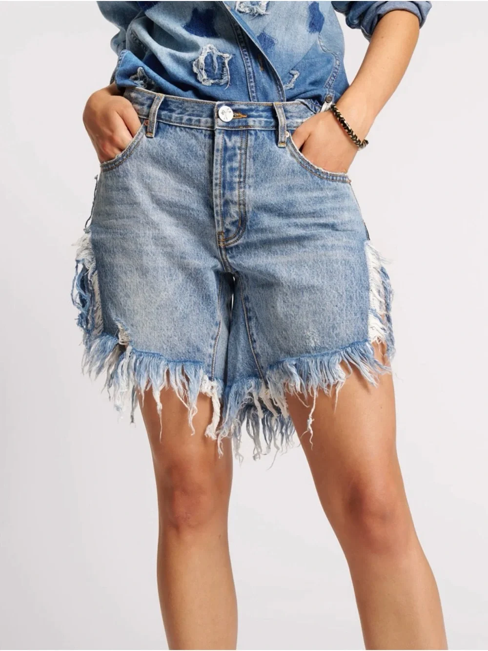 NWT One Teaspoon Frankies Low Waist Long Length Denim Shorts - Hollywood, 23